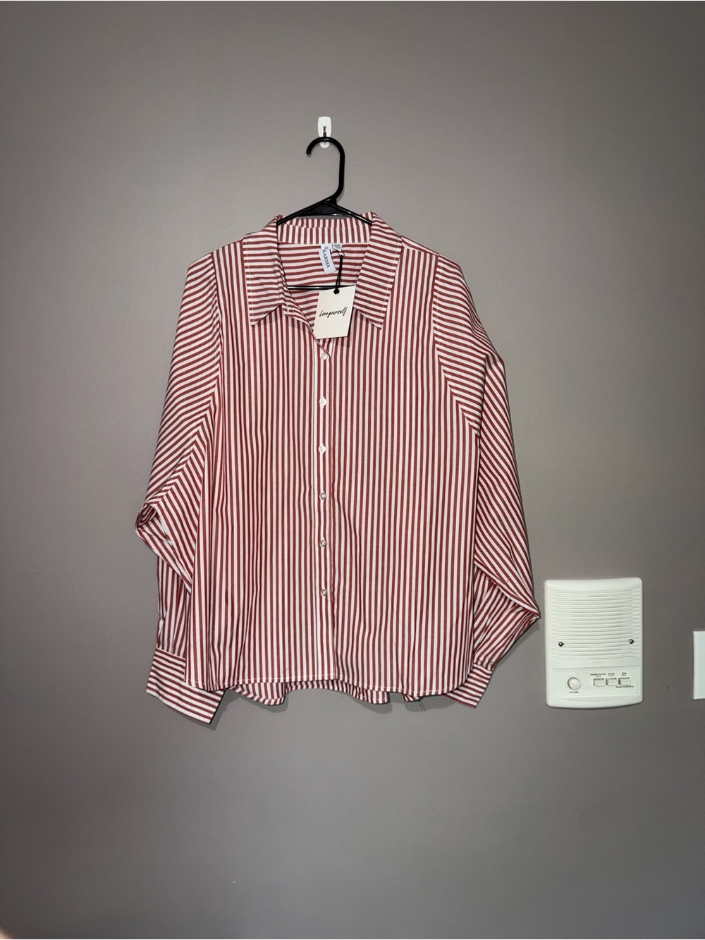 Red and White Striped Casual Button-Down Shirt
